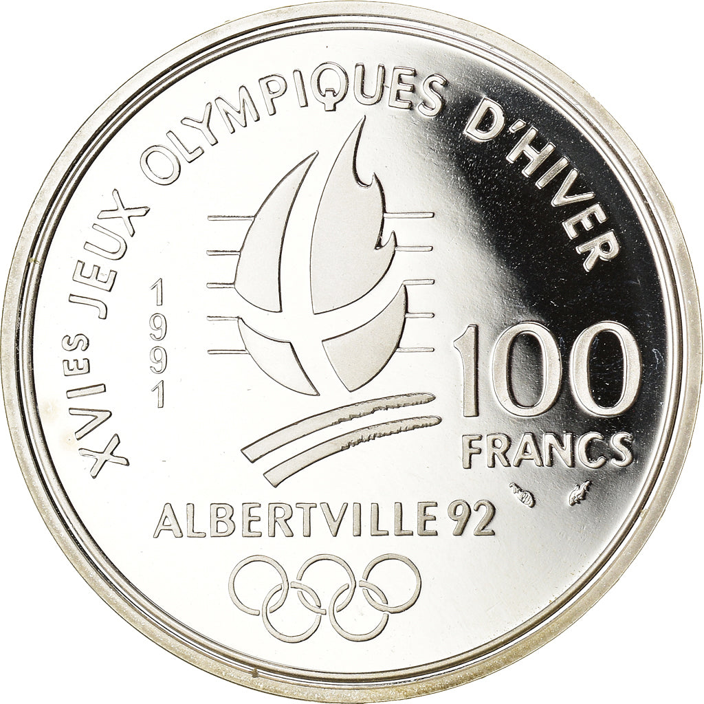Munten, Frankrijk, Hockey players, 100 Francs, 1991, Albertville 92, FDC