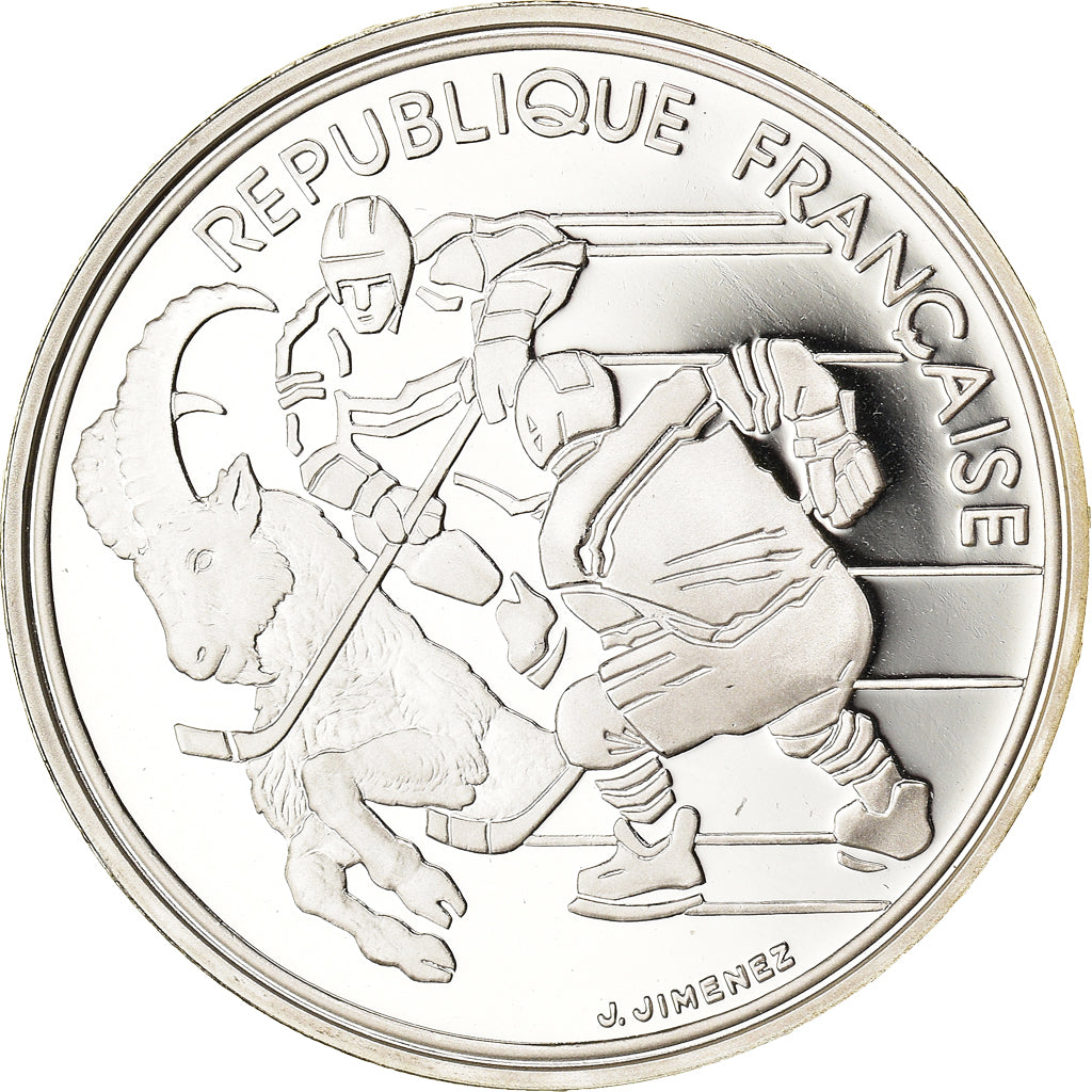 Moneda, Francia, Hockey players, 100 Francs, 1991, Albertville 92, FDC, Plata