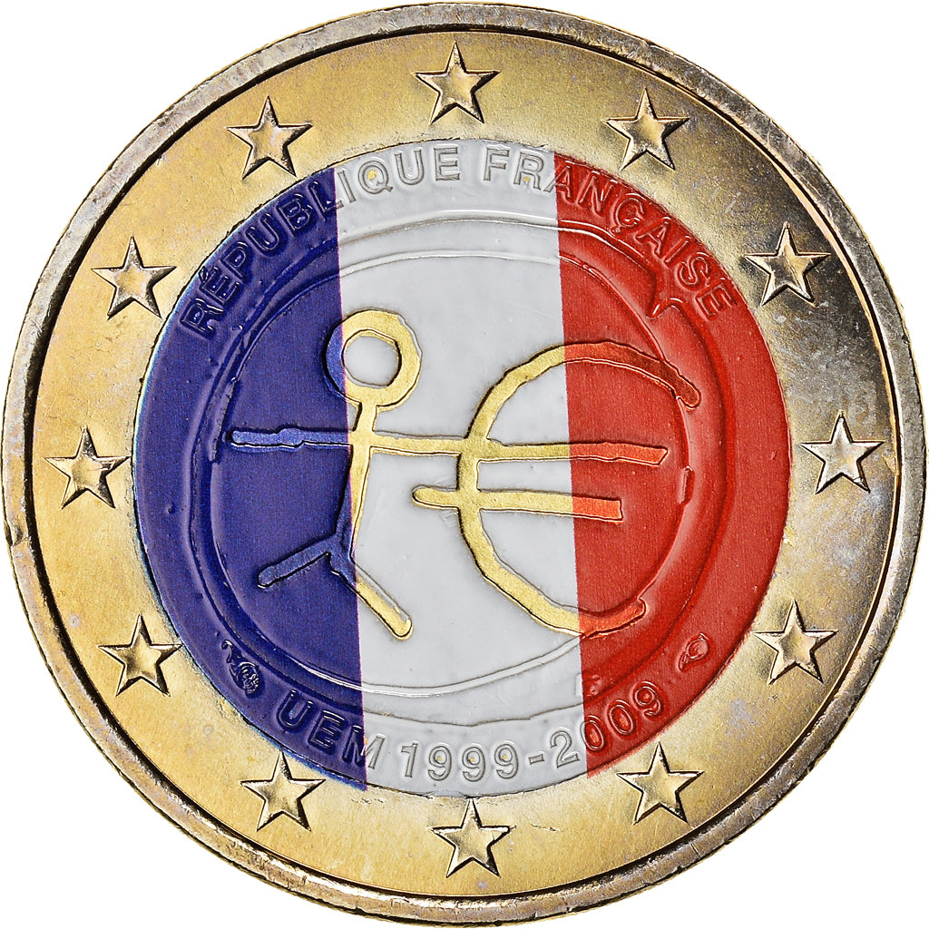 France, 2 Euro, EMU, 2009, Paris, Colorized, AU(55-58), Bi-Metallic, KM:1590