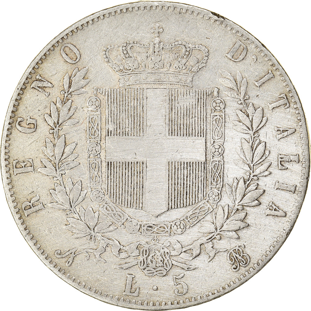 Coin, Italy, Vittorio Emanuele II, 5 Lire, 1865, Naples, VF(30-35), Silver