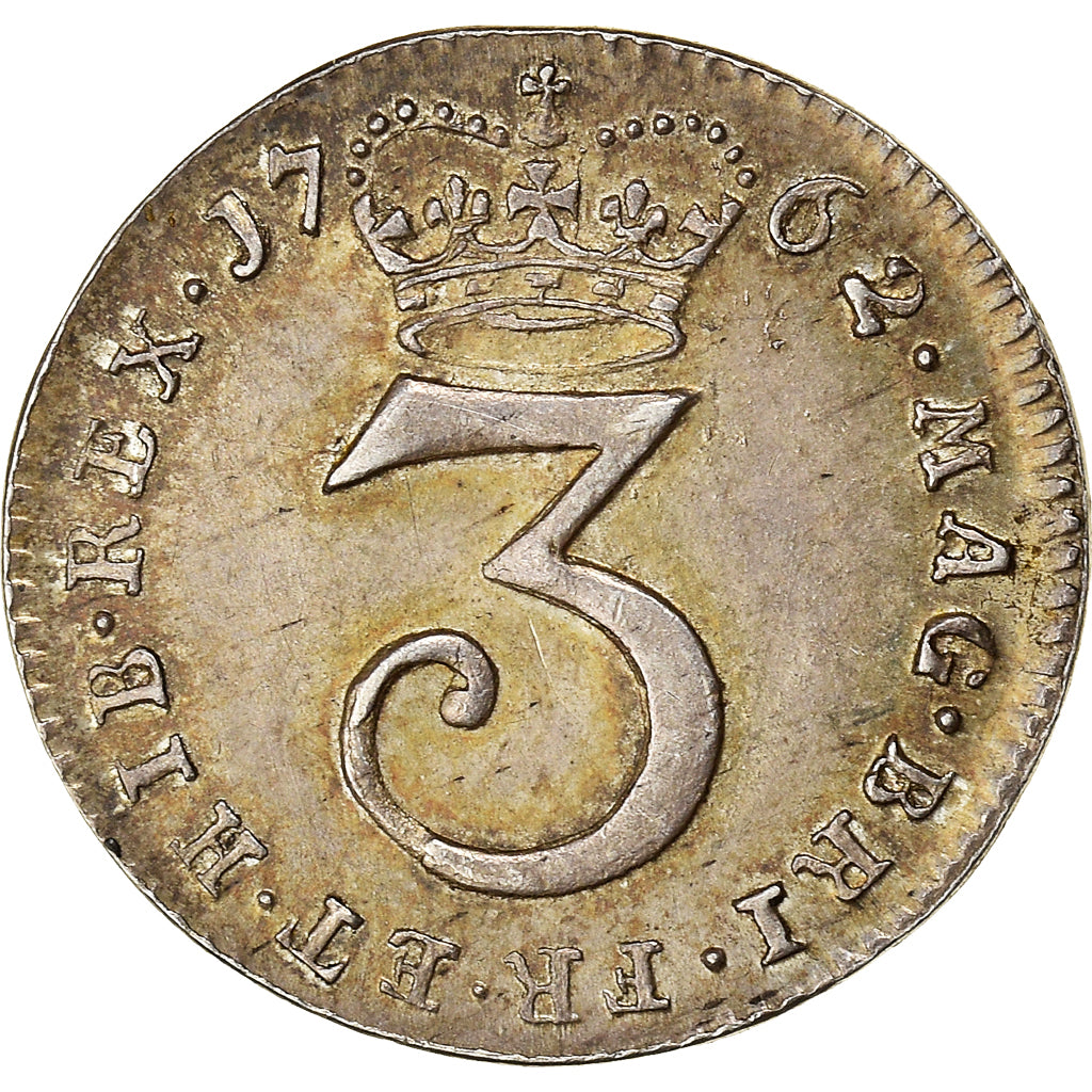 Coin, Great Britain, George III, 3 Pence, 1762, AU(55-58), Silver, KM:591
