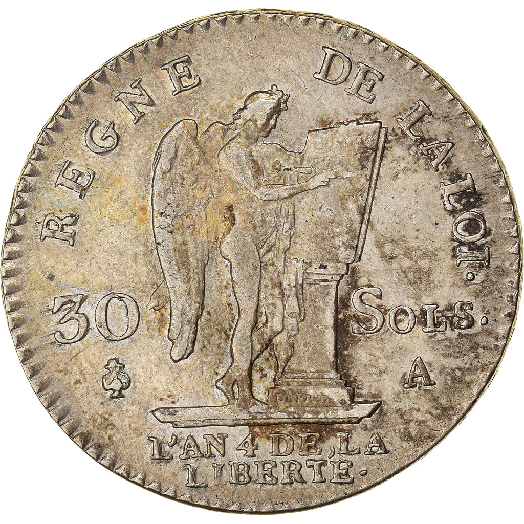 Moneda, Francia, 30 sols françois, 30 Sols, 1792, Paris, MBC, Plata, KM:606.1
