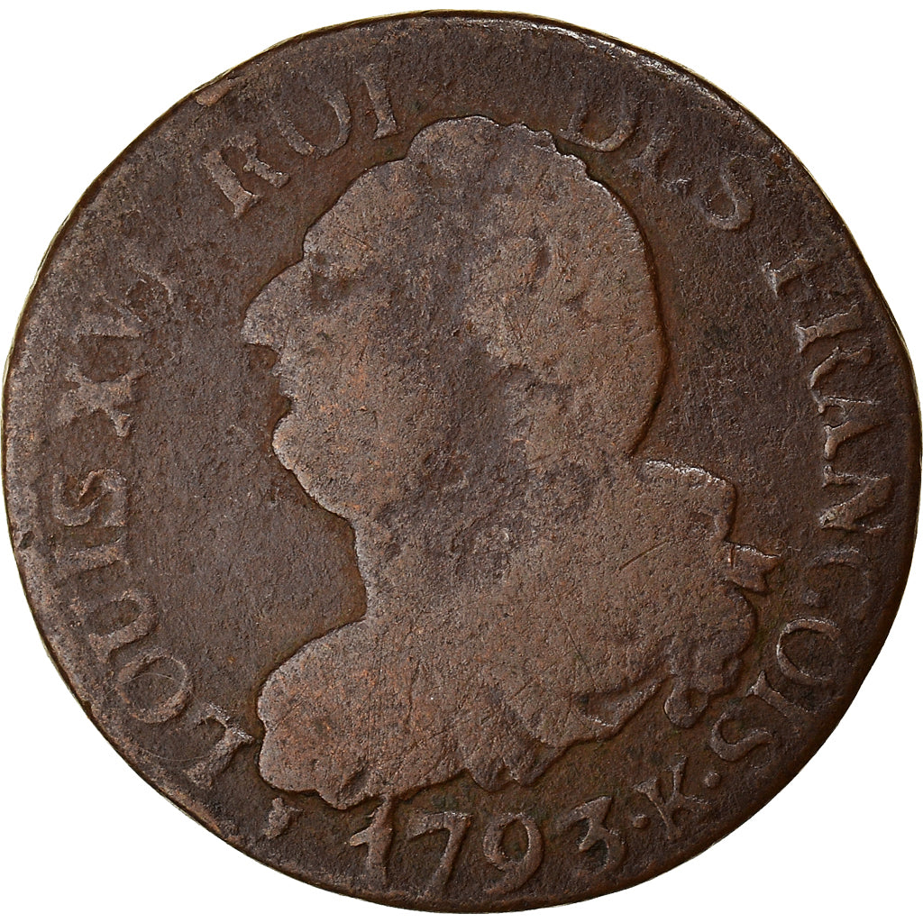 Moneta, Francia, 6 deniers françois, 6 Deniers, 1793, Bordeaux, MB, Bronzo