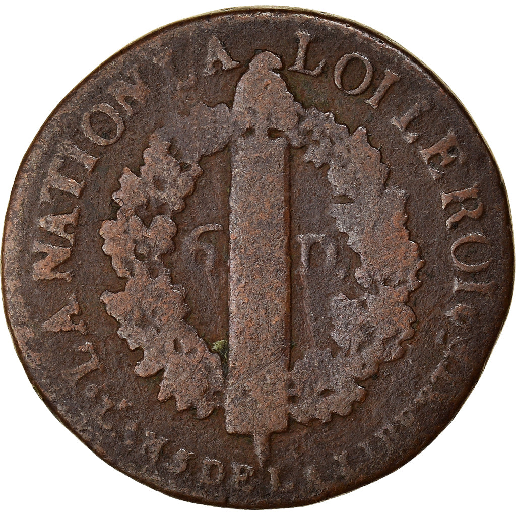 Moneta, Francia, 6 deniers françois, 6 Deniers, 1793, Bordeaux, MB, Bronzo