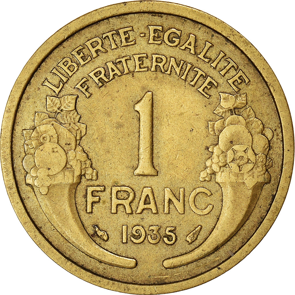 Moneda, Francia, Morlon, Franc, 1935, Paris, BC+, Aluminio - bronce, KM:885