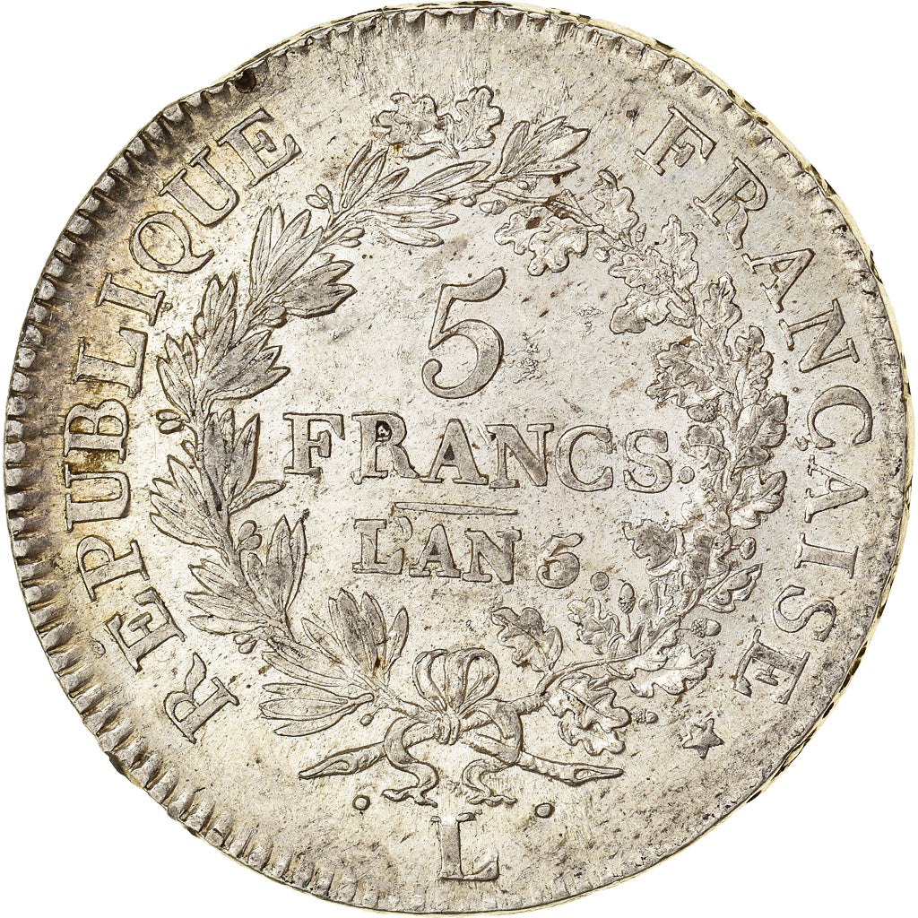 Coin, France, Union et Force, 5 Francs, An 6/5, Bayonne, AU(50-53), Silver