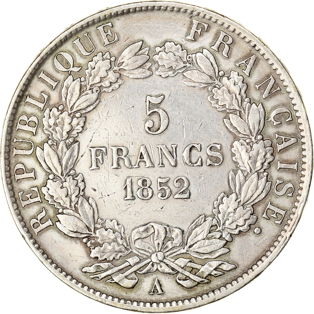 Moneda, Francia, Louis-Napoléon Bonaparte, 5 Francs, 1852, Paris, MBC, Plata