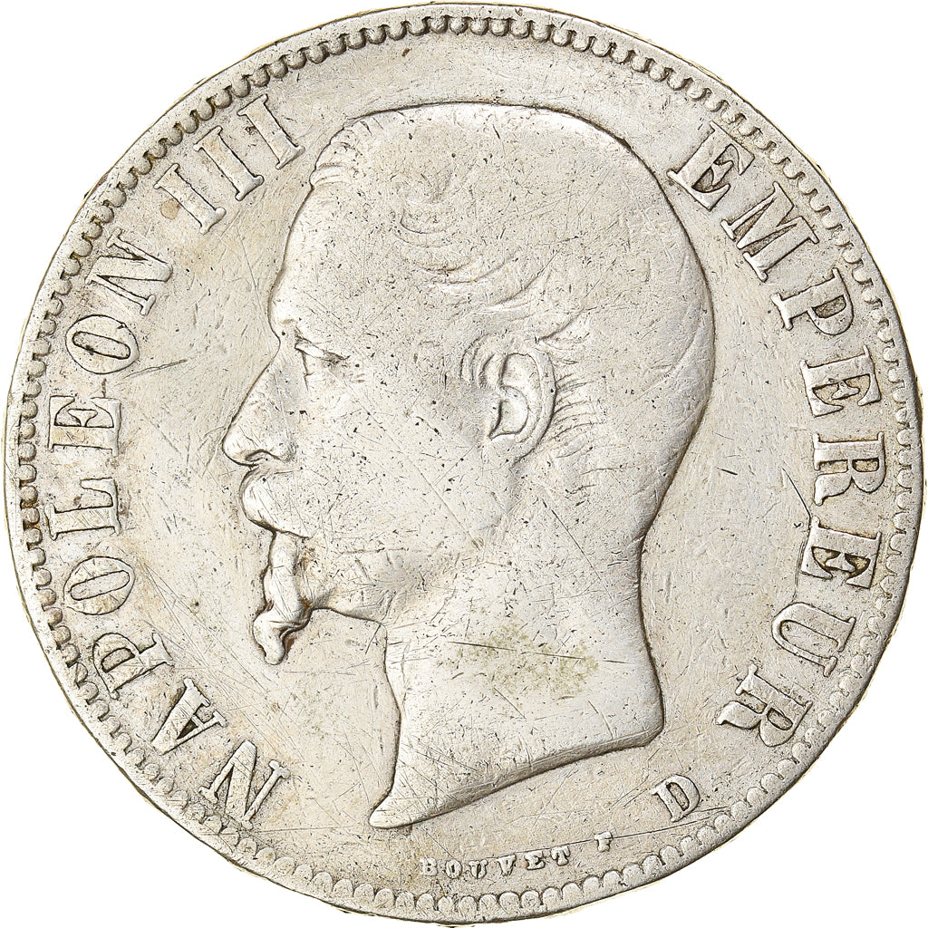 Coin, France, Napoleon III, 5 Francs, 1855, Lyon, VF(20-25), Silver, KM:782.3
