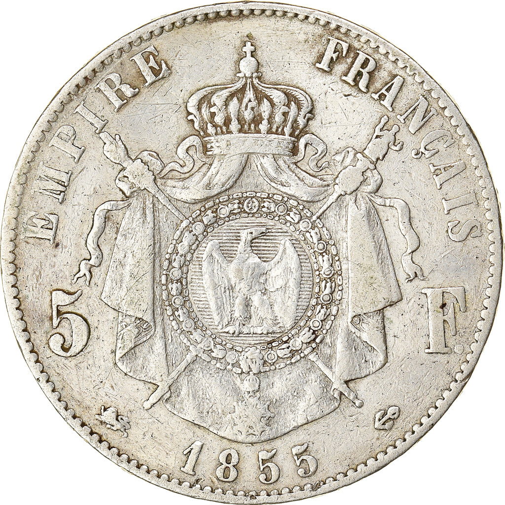 Coin, France, Napoleon III, 5 Francs, 1855, Lyon, VF(20-25), Silver, KM:782.3