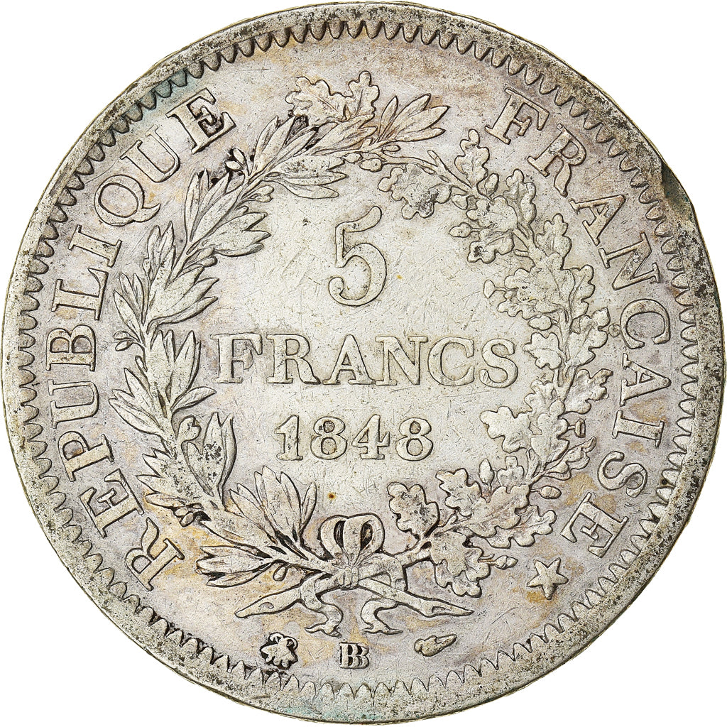 Coin, France, Hercule, 5 Francs, 1848, Strasbourg, VF(30-35), Silver, KM:756.2
