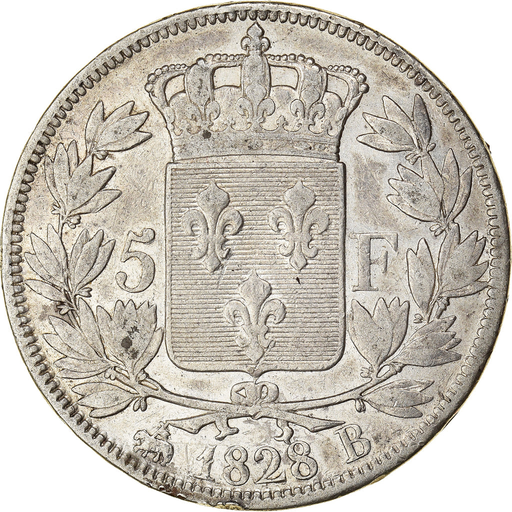 Coin, France, Charles X, 5 Francs, 1828, Rouen, EF(40-45), Silver, KM:728.2
