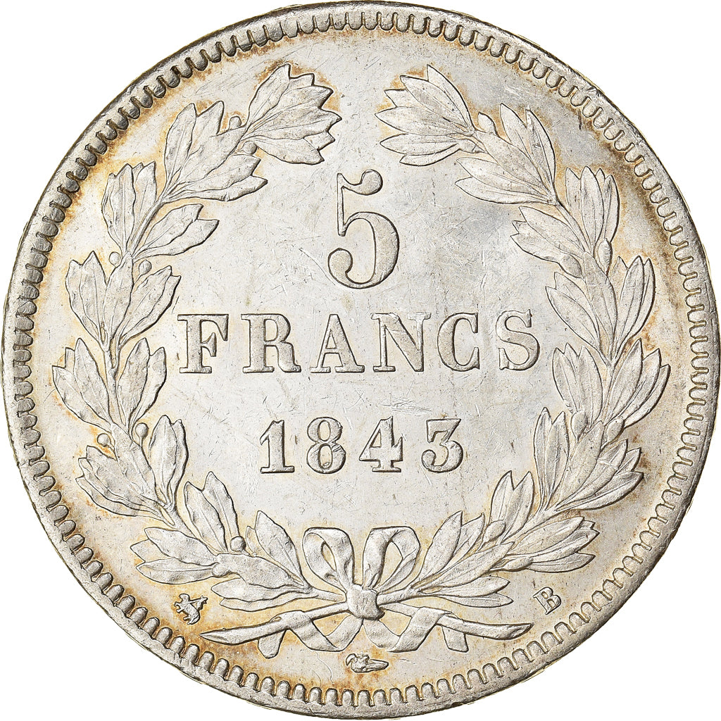 Coin, France, Louis-Philippe, 5 Francs, 1843, Rouen, AU(55-58), Silver