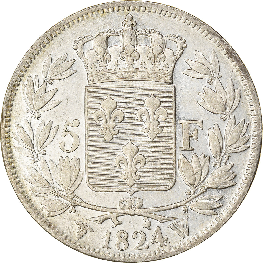 Coin, France, Louis XVIII, 5 Francs, 1824, Lille, AU(50-53), Silver, KM:711.13