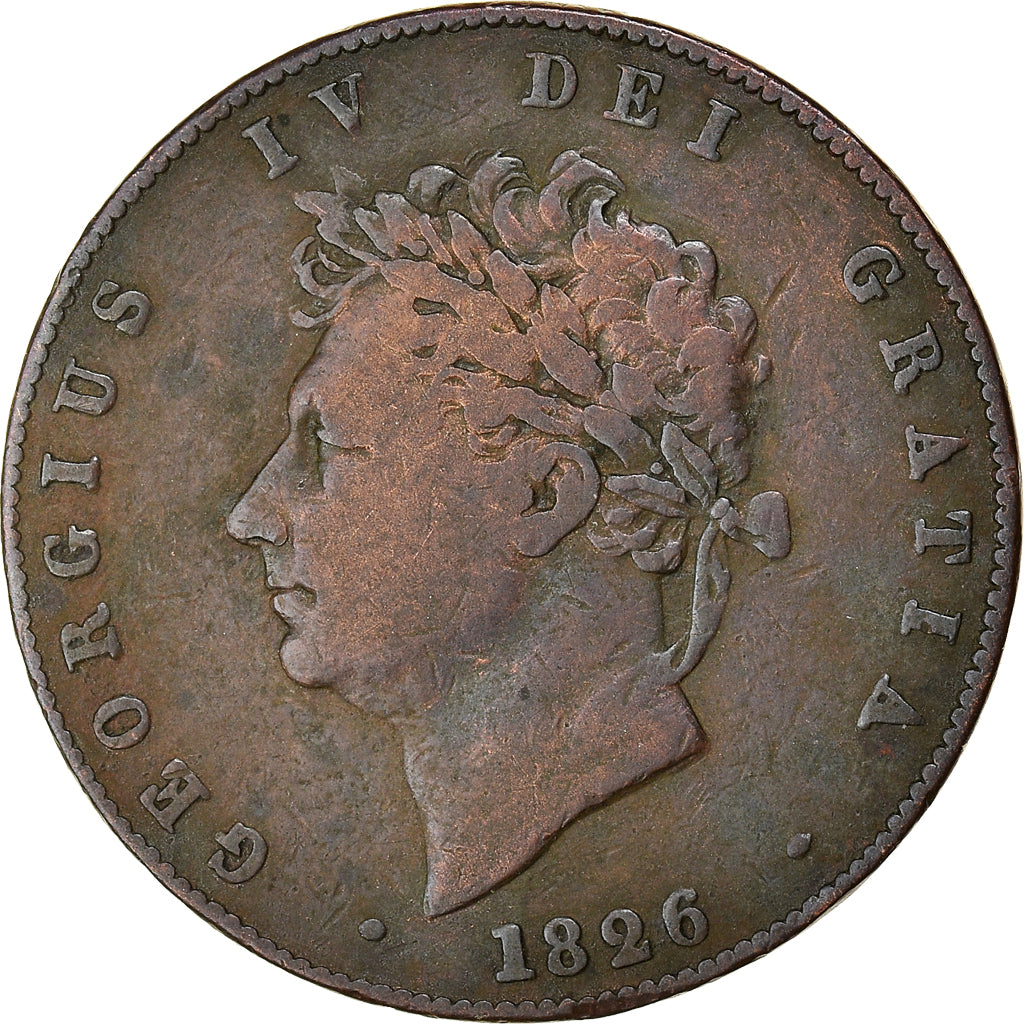 Coin, Great Britain, George IV, 1/2 Penny, 1826, VF(30-35), Copper, KM:692