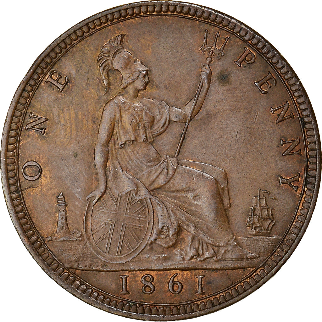 Coin, Great Britain, Victoria, Penny, 1861, AU(50-53), Bronze, KM:749.2