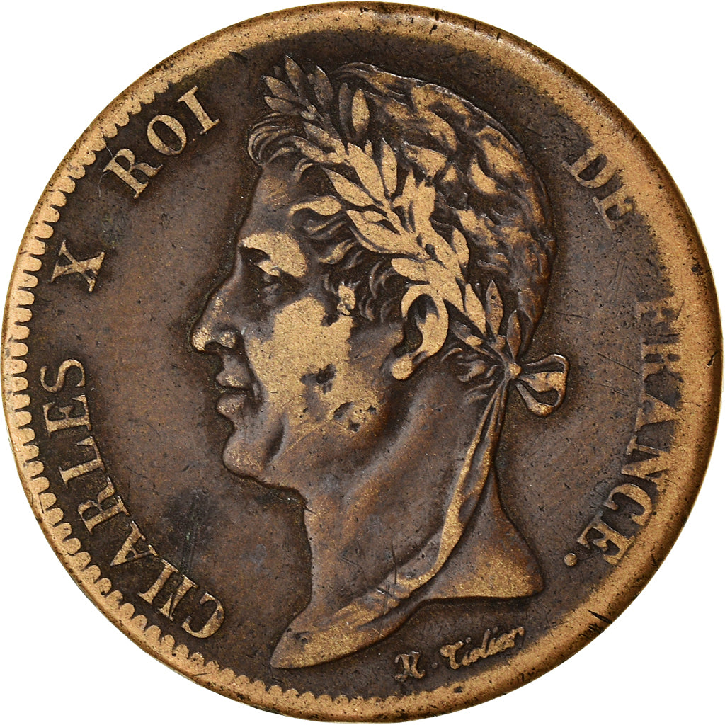 Coin, FRENCH COLONIES, Charles X, 5 Centimes, 1828, Paris, VF(30-35), Bronze