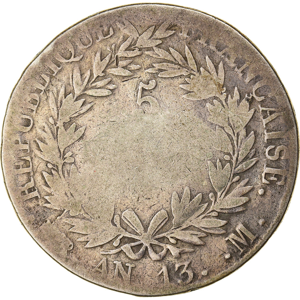Moneta, Francia, Napoléon I, 5 Francs, AN 13, Toulouse, B+, Argento, KM:662.10