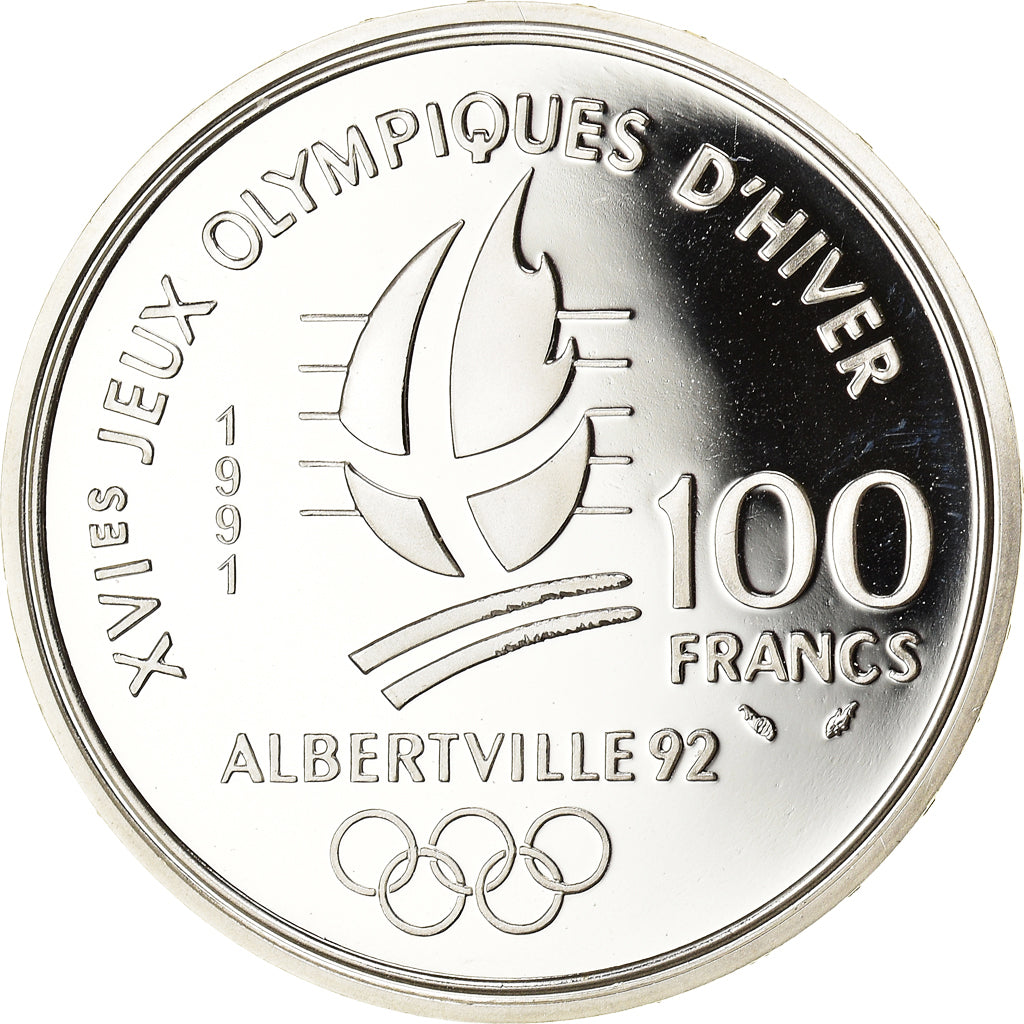 Moneta, Francja, Hockey players, 100 Francs, 1991, Albertville 92, MS(65-70)