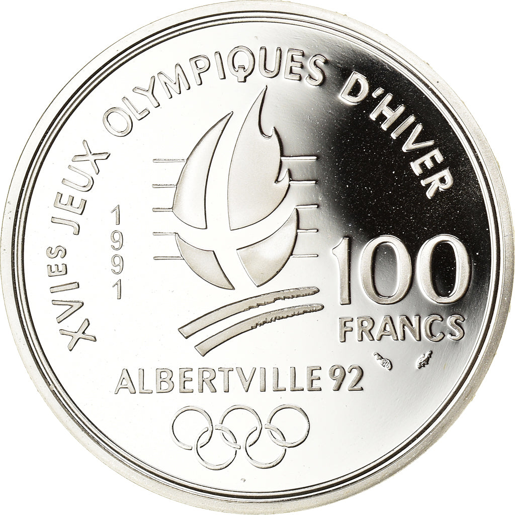 Moneta, Francia, Saut à ski, 100 Francs, 1991, BE, FDC, Argento, KM:995