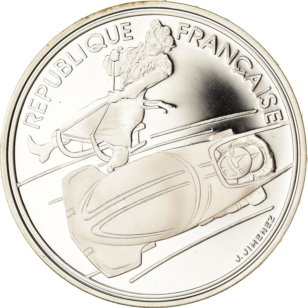 Coin, France, Bobsledding, 100 Francs, 1990, Albertville 92, MS(65-70), Silver