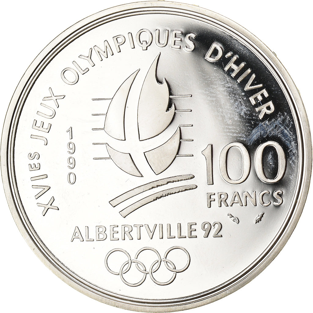 Moneta, Francia, albertville 92, 100 Francs, 1990, Proof, FDC, Argento, KM:980