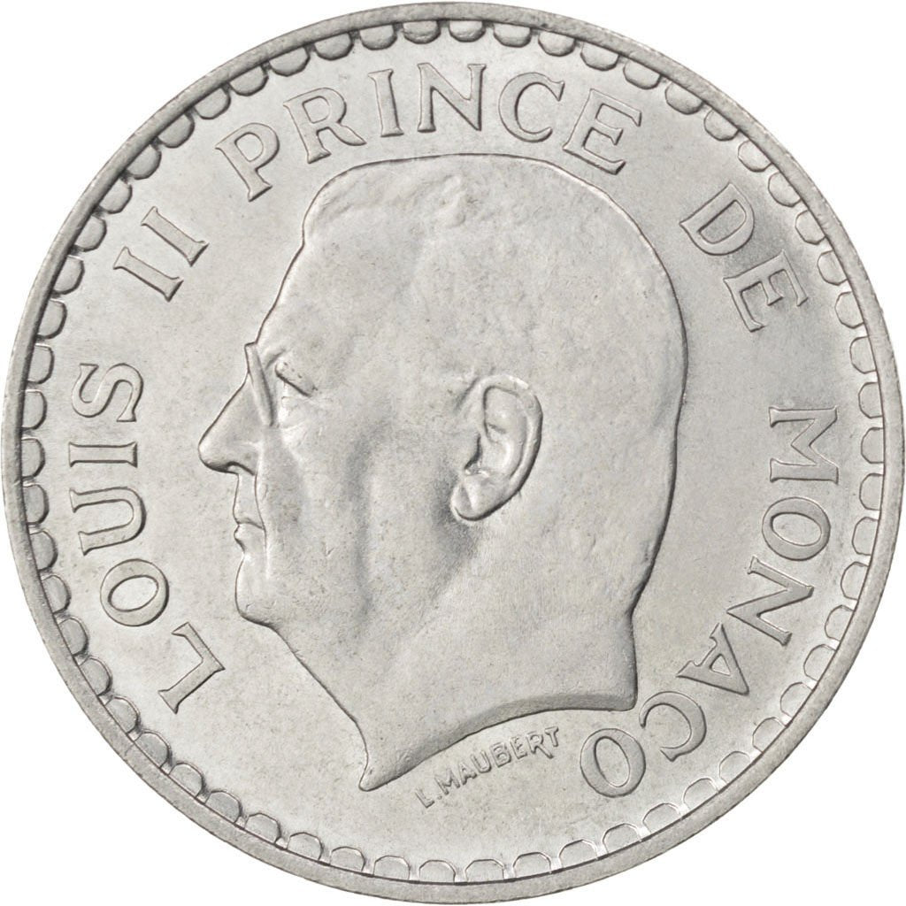 MONACO, 5 Francs, 1945, KM #122, MS(60-62), Aluminum, Gadoury #135, 3.81