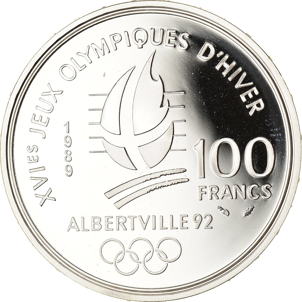 Coin, France, Alpine skiing, 100 Francs, 1989, Albertville 92, MS(65-70)