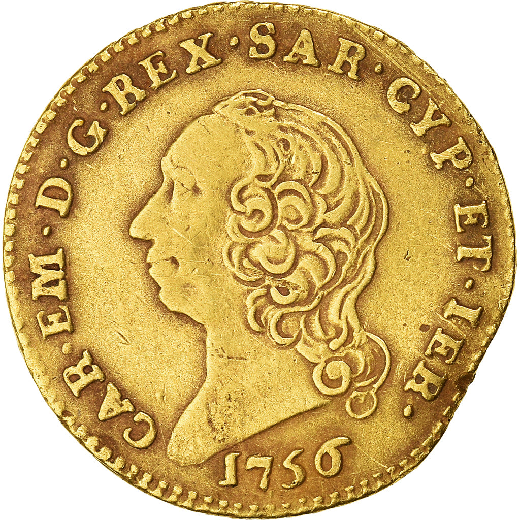 Moneta, STATI ITALIANI, SARDINIA, Carlo Emanuele III, 1/2 Doppia, 1756, Torino