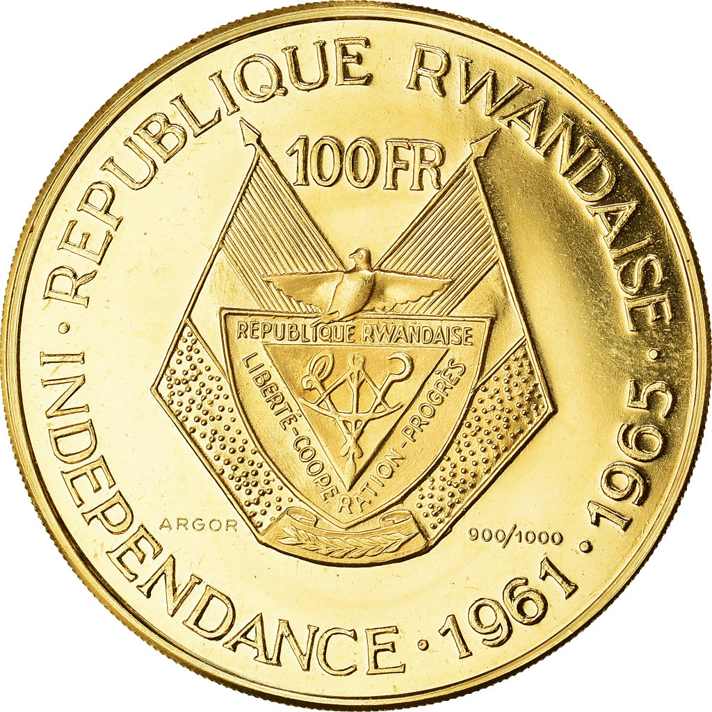 Moneda, Ruanda, 100 Francs, 1965, SC, Oro, KM:4