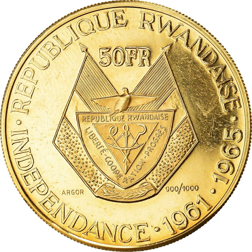 Moneda, Ruanda, 50 Francs, 1965, SC, Oro, KM:3