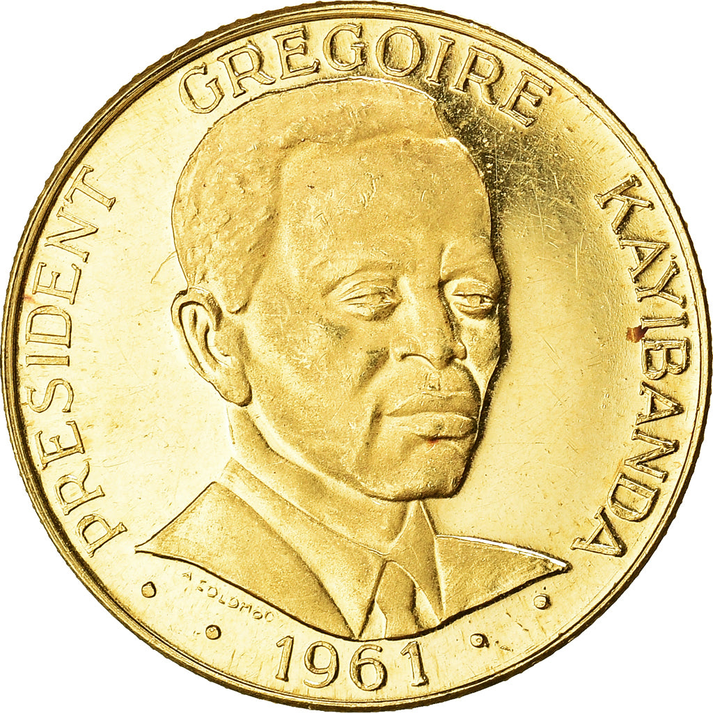 Coin, Rwanda, 10 Francs, 1965, MS(63), Gold, KM:1