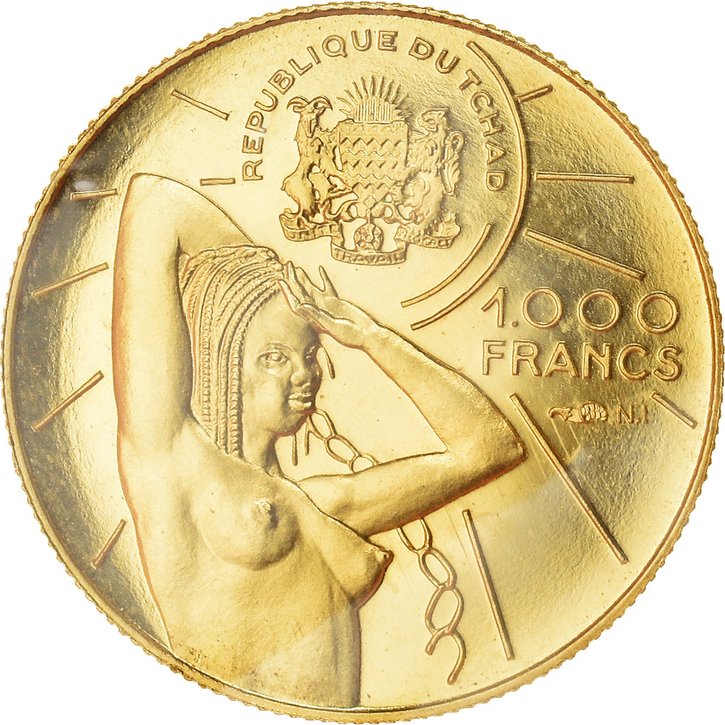 Coin, Chad, 1000 Francs, Undated (1970), Paris, MS(65-70), Gold, KM:8