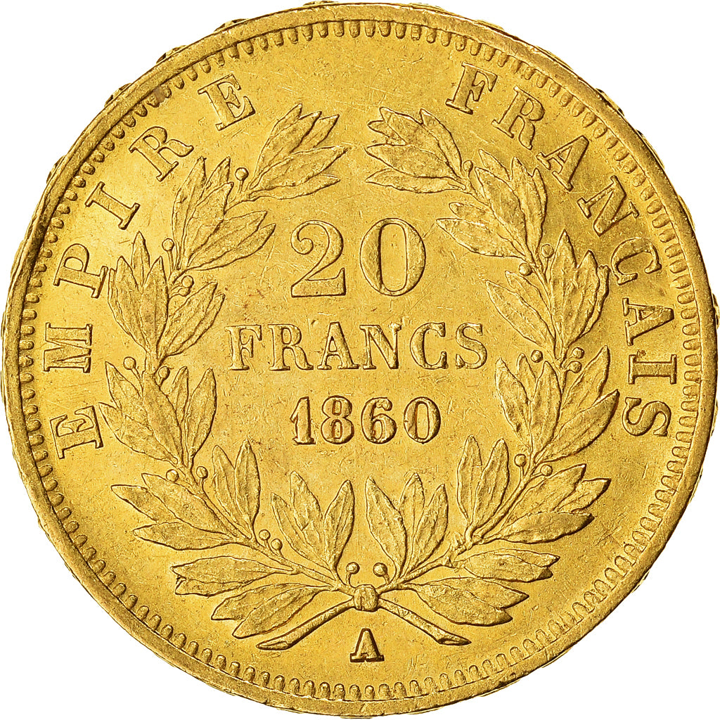 Moneta, Francia, Napoleon III, 20 Francs, 1860, Paris, BB, Oro, KM:781.1