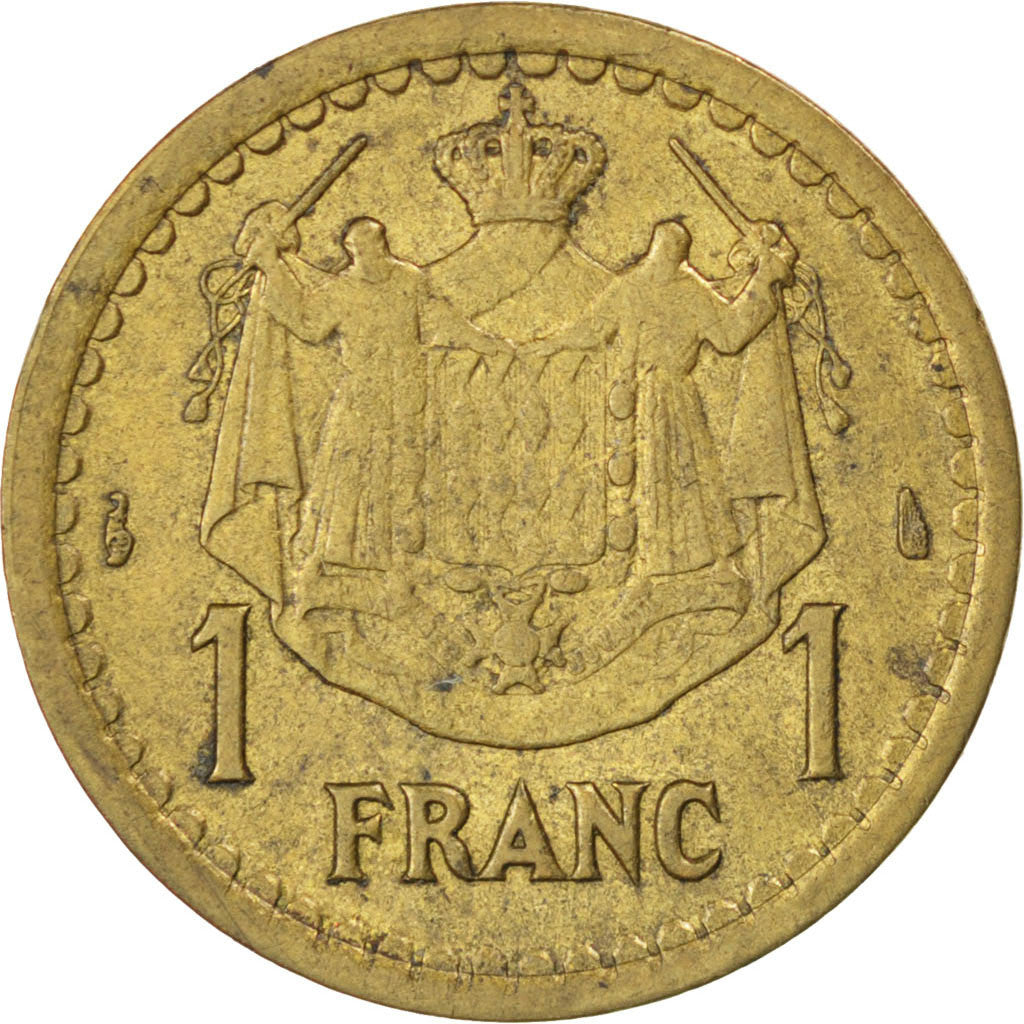 MONACO, Franc, 1943, KM #120a, EF(40-45), Aluminum-Bronze, 23, Gadoury #132,...