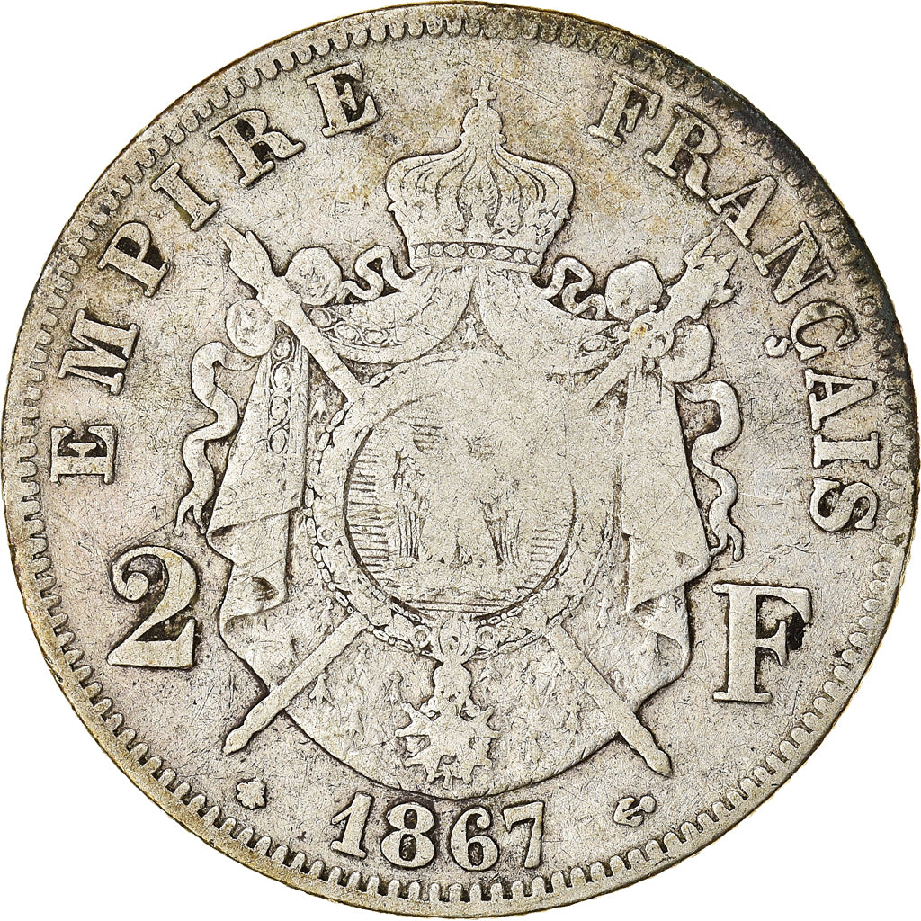 Munten, Frankrijk, Napoleon III, 2 Francs, 1867, Paris, FR, Zilver, KM:807.1