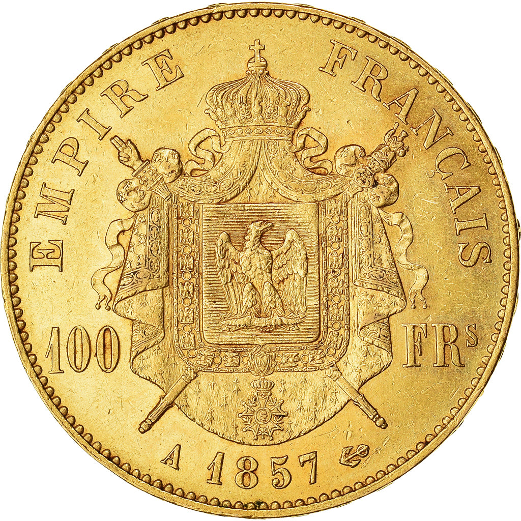 Münze, Frankreich, Napoleon III, 100 Francs, 1857, Paris, SS+, Gold, KM:786.1