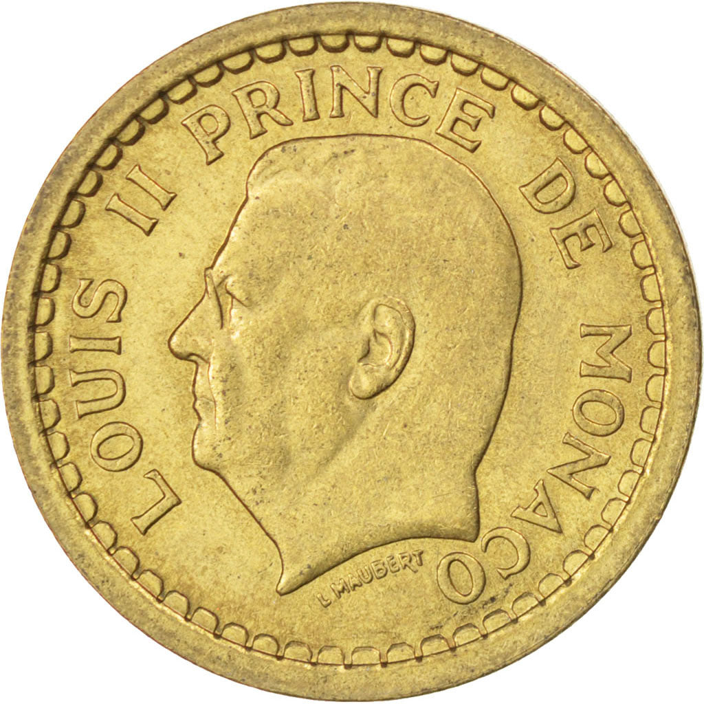 MONACO, Franc, 1943, KM #120a, AU(55-58), Aluminum-Bronze, 23, Gadoury #132,...