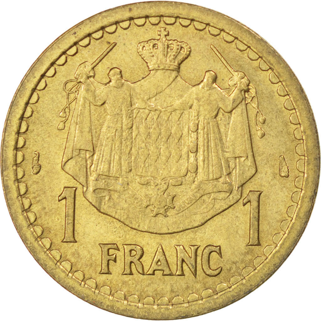 MONACO, Franc, 1943, KM #120a, AU(55-58), Aluminum-Bronze, 23, Gadoury #132,...