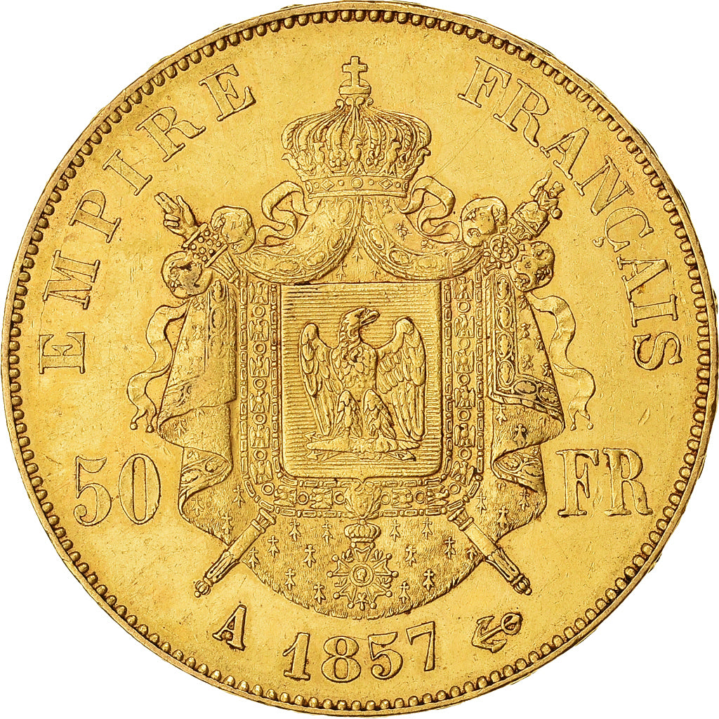 Moneta, Francia, Napoleon III, 50 Francs, 1857, Paris, BB, Oro, KM:785.1