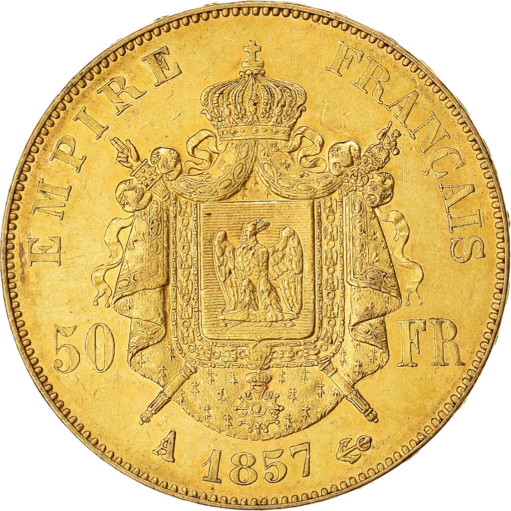 Munten, Frankrijk, Napoleon III, 50 Francs, 1857, Paris, ZF+, Goud, KM:785.1