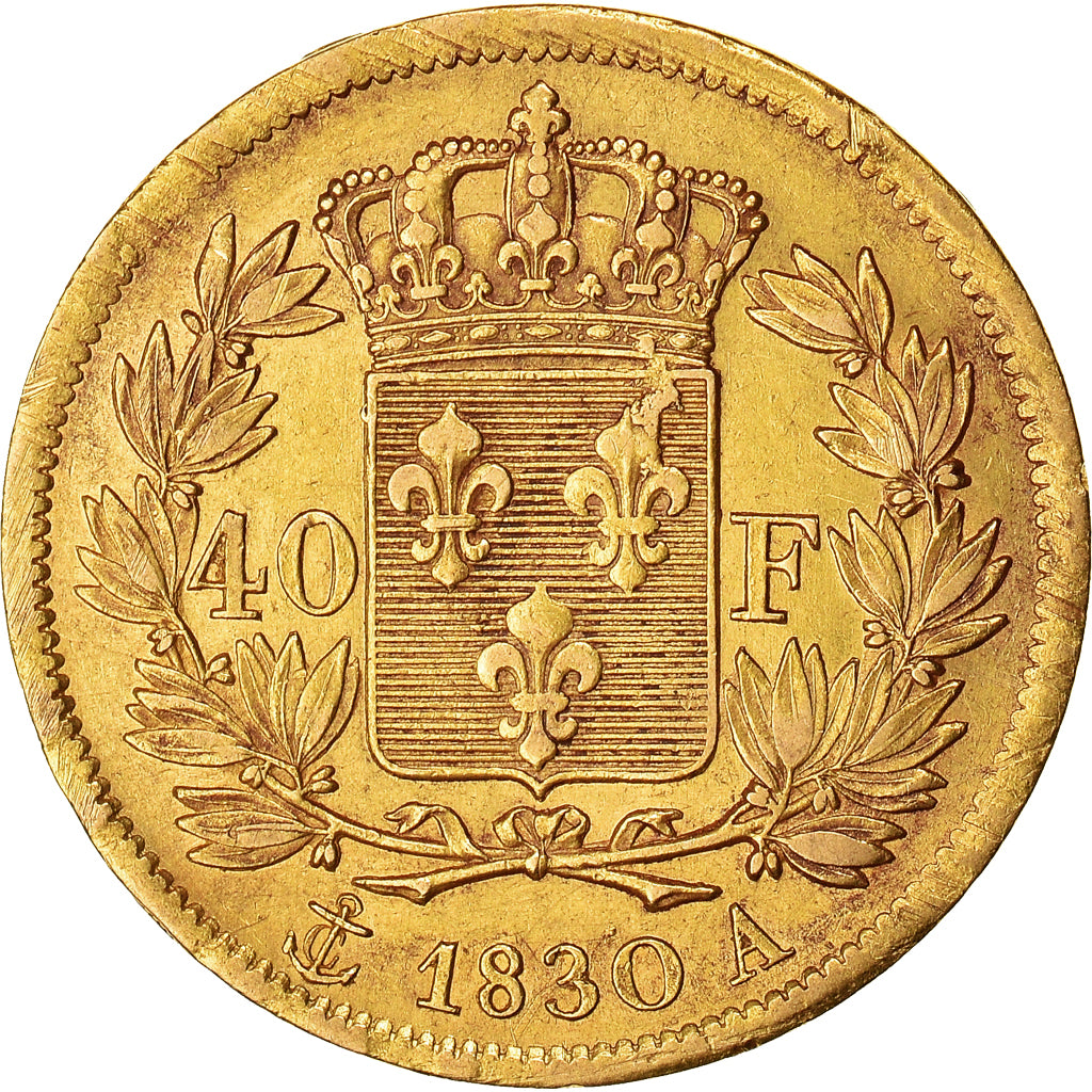 Moneda, Francia, Charles X, 40 Francs, 1830, Paris, BC+, Oro, KM:721.1
