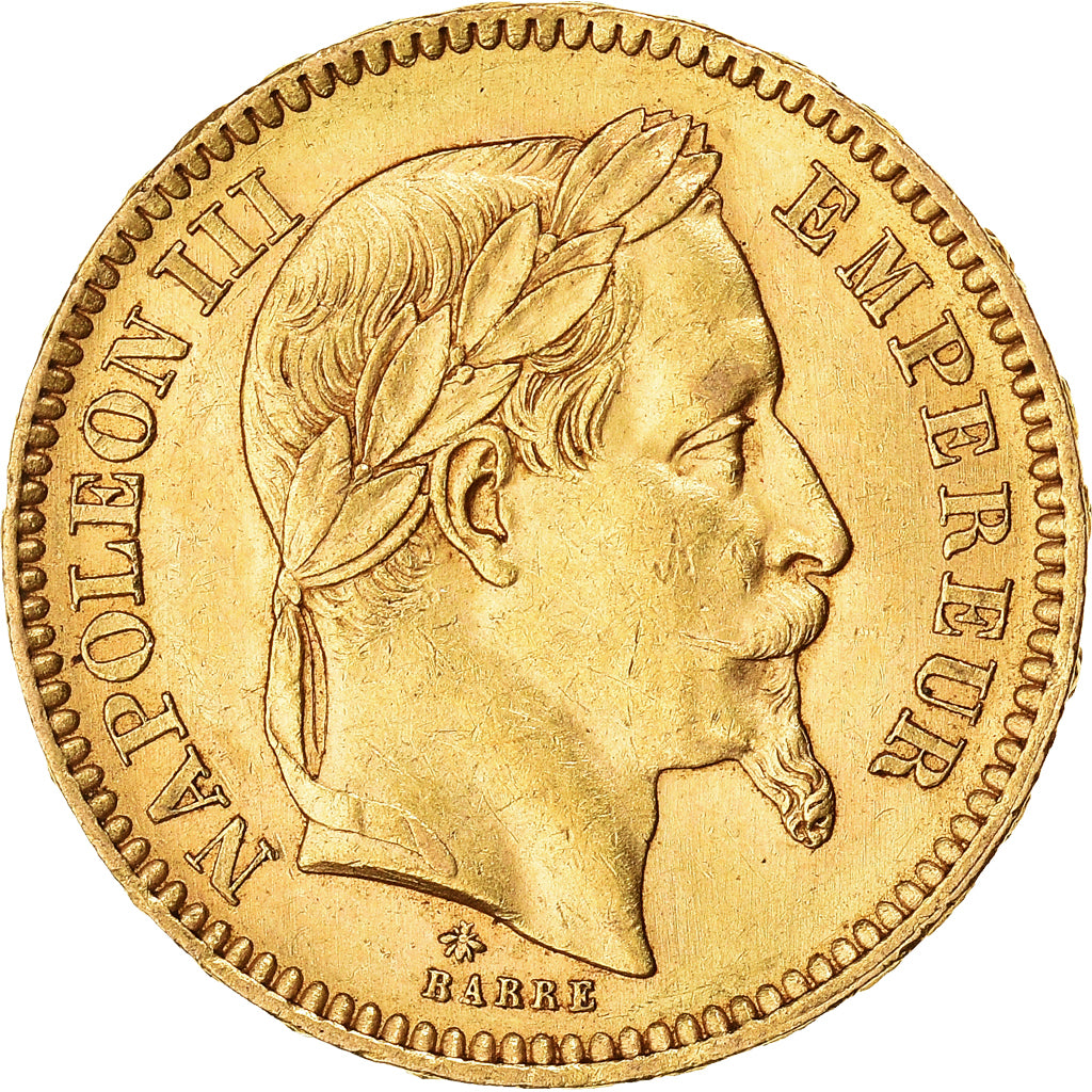 Moneda, Francia, Napoleon III, 20 Francs, 1865, Paris, MBC+, Oro, KM:801.1
