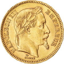 Moneda, Francia, Napoleon III, 20 Francs, 1865, Paris, MBC+, Oro, KM:801.1