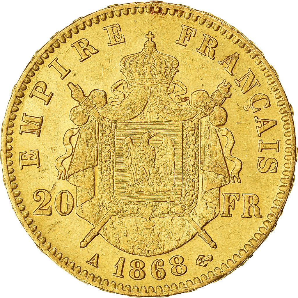 Munten, Frankrijk, Napoléon III, 20 Francs, 1868, Paris, ZF+, Goud, KM:801.1