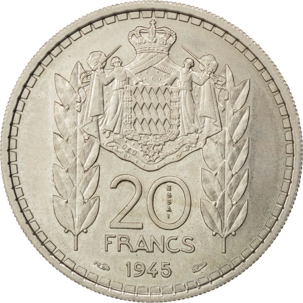 MONACO, 20 Francs, 1945, KM #E20, MS(60-62), Copper-Nickel, Gadoury #137, 9.79