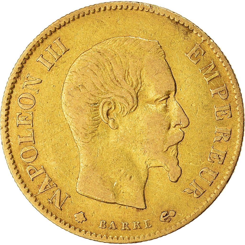 Moneda, Francia, Napoleon III, 10 Francs, 1860, Strasbourg, BC+, Oro, KM:784.4