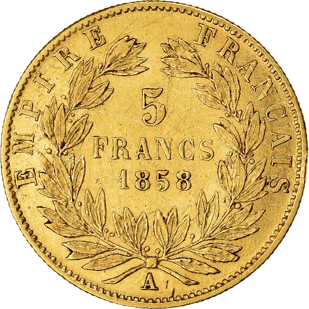 Coin, France, Napoleon III, 5 Francs, 1858, Paris, EF(40-45), Gold, KM:787.1