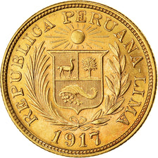 Moneda, Perú, Libra, Pound, 1917, Lima, EBC+, Oro, KM:207