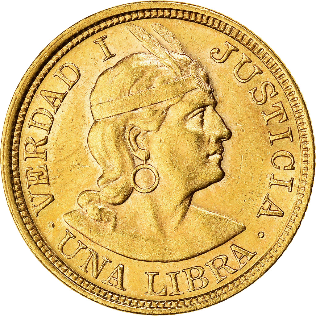 Moneda, Perú, Libra, Pound, 1917, Lima, EBC+, Oro, KM:207