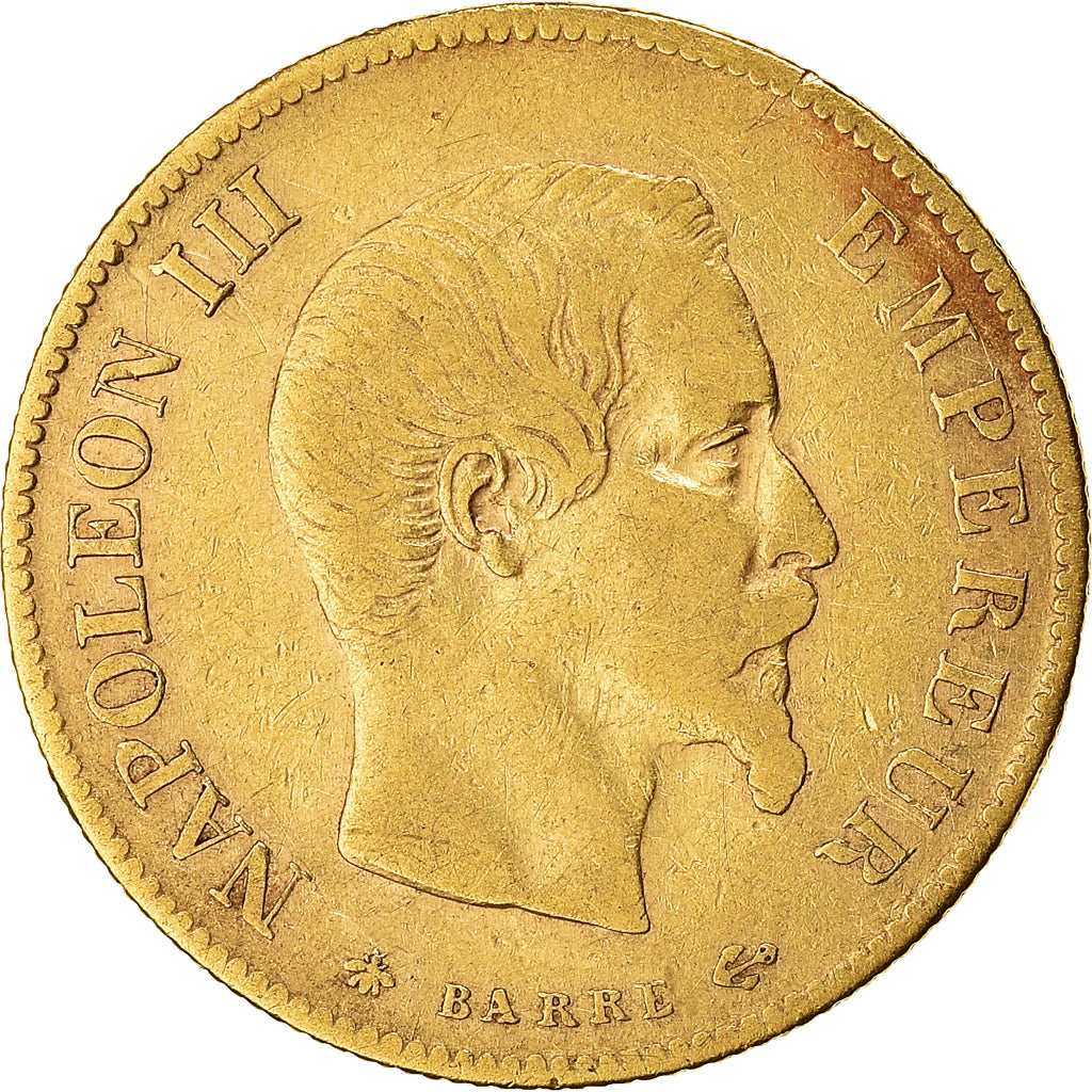 Moneta, Francja, Napoleon III, 10 Francs, 1860, Paris, VF(20-25), Złoto